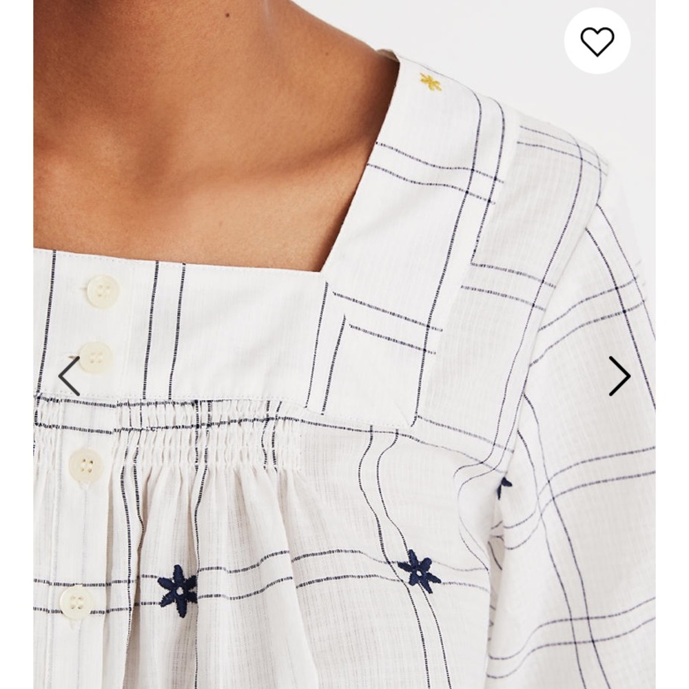 Embroidered Windowpane Square-Neck Button-Down Top - Picture 3 of 5